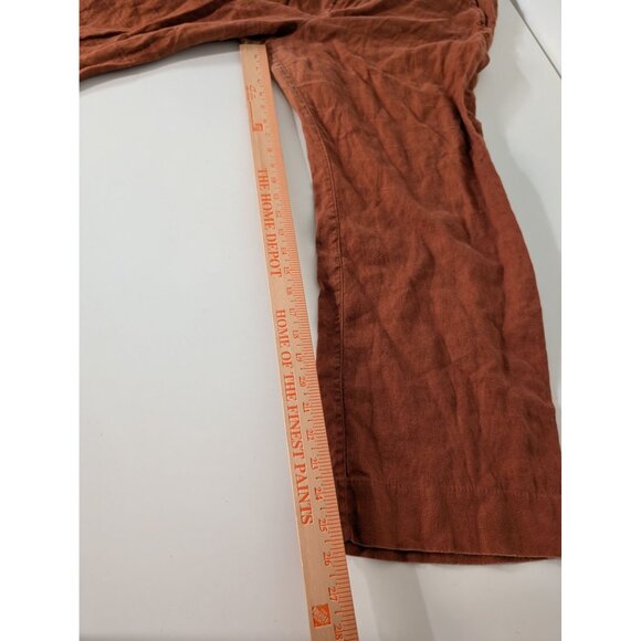 Garnet Hill Classic Linen Trousers Womens Petite Size 12 Brown Rust Pants - Picture 14 of 15